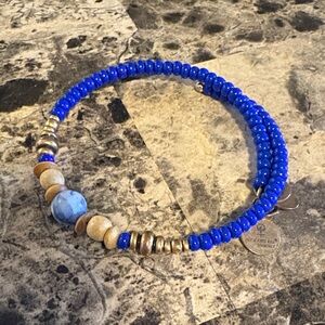 Alex and Ani Cobalt Blue Beaded Bracelet with Natural Stone Accent